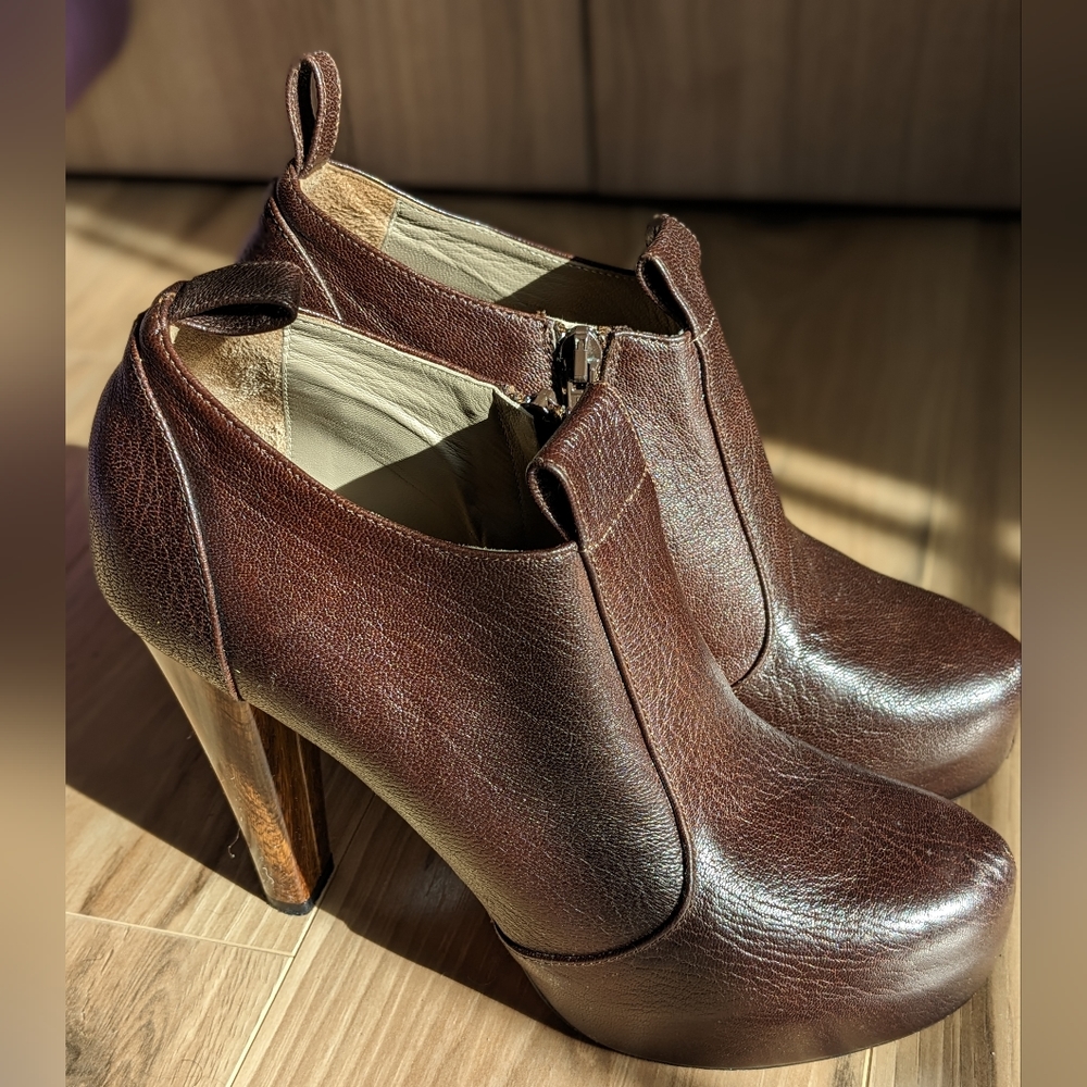 tibi New York | Rich Brown Leather Ankle Booties